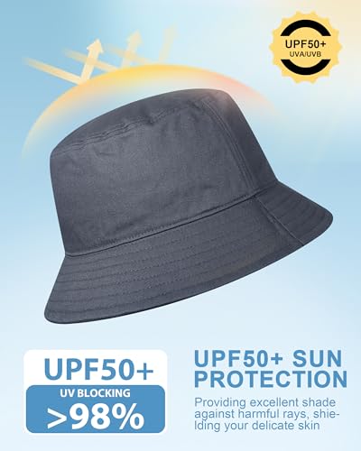 GADIEMKENSD 100% Cotton Bucket Hat - Unisex, UPF 50 Sun Protection, Lightweight, Packable - color: Dark Grey