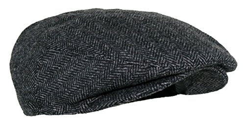 EPOCH Men's Herringbone Wool Tweed Newsboy Ivy Cabbie Driving Cap - color: 1935-charcoal, size: X-Large