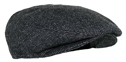 EPOCH Men's Herringbone Wool Tweed Newsboy Ivy Cabbie Driving Cap - color: 1935-charcoal, size: X-Large