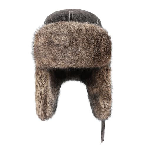 Men Trapper Hat Faux Leather Fur Winter Earflap Russian Trooper Ushanka Hat Women Fluffy Warm Soft Aviator Cossack Skiing Cap - color: Dark Brown