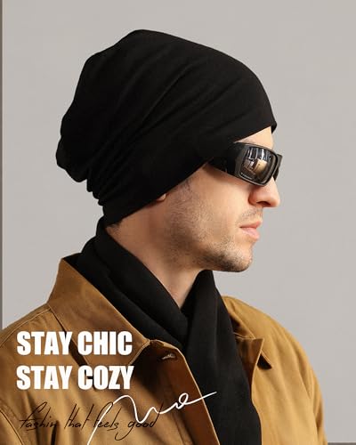 ROYBENS 100% Cotton T-Shirt Beanie for Women Men Slouchy Soft Skull Cap - color: 2pcs-black, Dark Grey