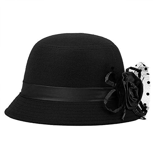 Glamorstar Vintage Felt Cloche Hat Winter Floral Fedora Bucket Hat Bowler Hats - color: Black