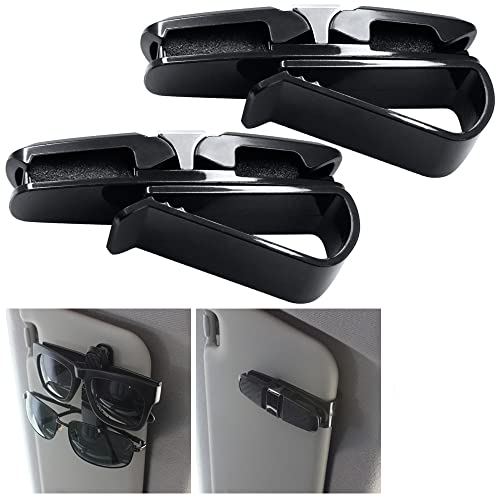 FineGood 2 Pack Glasses Holders for Car Sun Visor, Sunglasses Eyeglasses Mount with Ticket Card Clip - Black