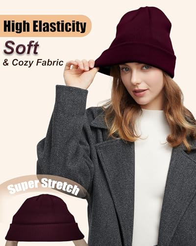 ROYBENS Warm Wool Beanie for Men Women, Thick Fleece Lined Knit Winter Hat - color: 1pcs-wine Red