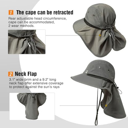 TOP-EX Oversized UPF50+ Sun Hat for Big Heads with Neck Flap & Wide Brim - color: Dark Grey, size: Large-X-Large