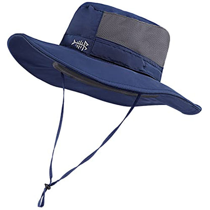 BASSDASH UPF 50+ Sun Fishing Hat Water Resistant with Detachable Neck Flap - color: Dark Blue - Big Head Size