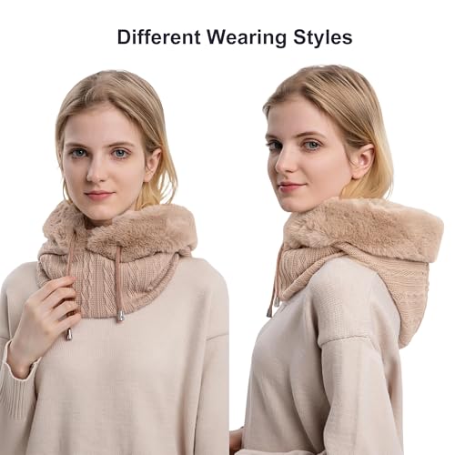 HUAMULAN Women Cable Knit Balaclavas Winter Fleece Lined Beanie Hat - color: Khaki