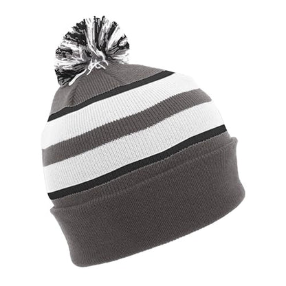 Pacific Headwear Unisex Adult Pacific Headwear Knit Fold Over Pom-pom Beanie - color: Graphite/White/Black, size: One Size