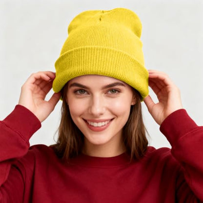 ZOORON Beanie for Men Women Warm Winter Hat Unisex Soft Knit Cuffed Beanie - color: Brilliant Yellow
