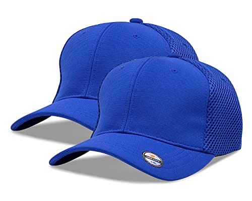 [2 Pack] Hybrid Stretch-Fitted Trucker Cap, Baseball Cap with Air Mesh - color: 2pk Blue (Air Mesh), size: Large-X-Large