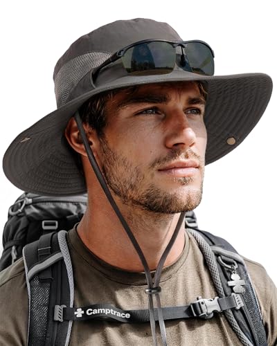 Camptrace Wide Brim Sun Hats for Men Hiking Fishing Outdoor Bucket Hat - color: Dark Grey