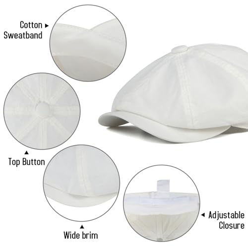 BOTVELA Men's Newsboy Gatsby Hat Cotton Cabbie Cap - color: White, size: 7 3/4