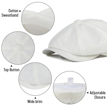 BOTVELA Men's Newsboy Gatsby Hat Cotton Cabbie Cap - color: White, size: 7 1/4