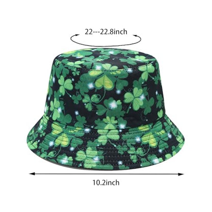 Bucket Hat for Women Men, Cotton Reversible Double Side Wear Sun Hats Beach Fisherman Hat - color: Clover Green