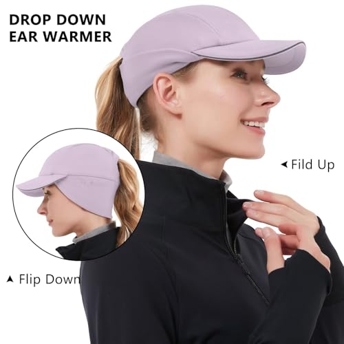 GADIEMKENSD Women's Winter Reflective Fleece Ponytail Hat with Drop Down Ear Warmer - color: Purple, size: 7-7 1/8