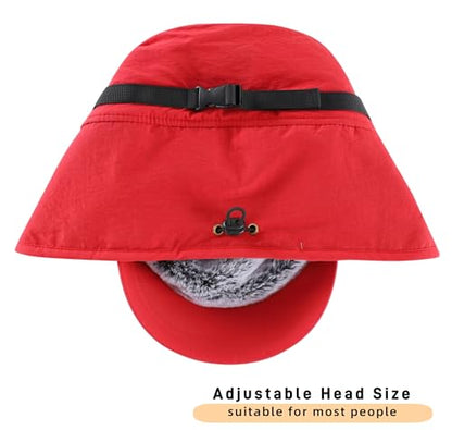 Connectyle Men's Winter Hat with Visor Warm Earflaps Hat Fully Lined Faux Fur Baseball Cap Trapper Hunting Hats - color: Red