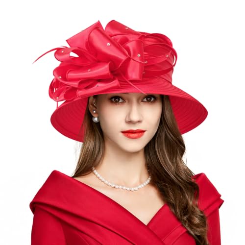 2026 Bucket Hats for Women Ladies Girls, Autumn Winter Fascinator Hat for Derby Kentucky Church Bridal UV Protection - color: A-4585red