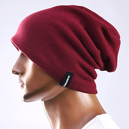 VECRY Mens Slouchy Beanie Knit Skull Cap Long Baggy Hip-hop Winter Summer Hat B305 - color: Solid Claret, size: Large