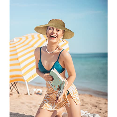 DOOVID Womens Summer Straw Hats Wide Brim Sun Hat UV Protection Visor Foldable Beach Hat for Women - color: Khaki