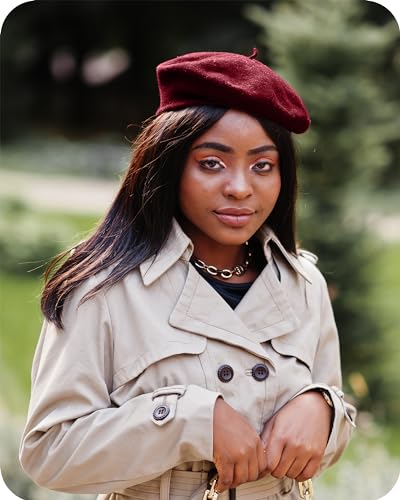 Parquet Solid Color French Beret Hat. Classic French, Casual and Chic Lightweight Cap for Women - color: Burgundy