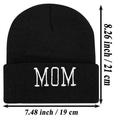 Letter Embroidered Beanie Hat Thanksgiving Gift Cuffed Skull Cap Knit Winter Warm Watch Hats for Women, Men - color: Mom Embroidered Black Hat