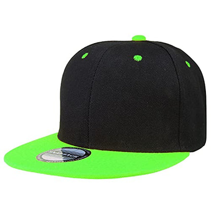 Falari Wholesale 12 Pack Snapback Hat Cap Hip Hop Style Flat Bill Blank Solid Color Adjustable Size - color: 12-pack Black/Green