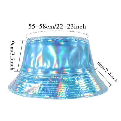 MILAKOO Rave Hologram Metallic Bucket Hat Reversible Cap Reflective Waterproof Rain Fisherman Hat - color: F: Blue