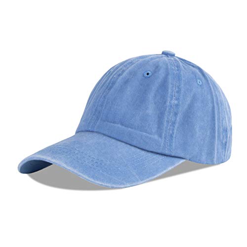 LANGZHEN Unisex Baseball Cap 100% Cotton Fits Men Women Washed Denim Adjustable Dad Hat - color: Washed-sky Blue