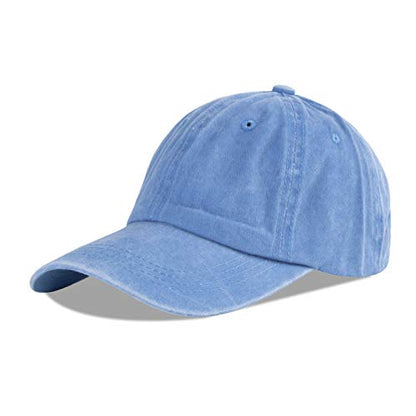 LANGZHEN Unisex Baseball Cap 100% Cotton Fits Men Women Washed Denim Adjustable Dad Hat - color: Washed-sky Blue