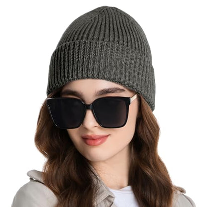 vidsel 50% Wool Thick Beanie Hat Men Women, Seamless Cuffed Winter Knit Cap - color: 1pcs Dark Grey