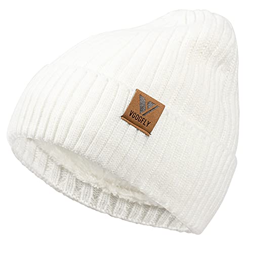 Vgogfly Lined Men Beanie Slouchy Knit Skull Cap Warm Stocking Hats Guys Women Striped Winter Beanie Hat - color: White