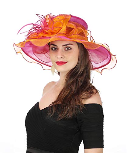 SAFERIN Women's Organza Church Fascinator Bridal Tea Party Wedding Hat - color: 2867-orange Rose
