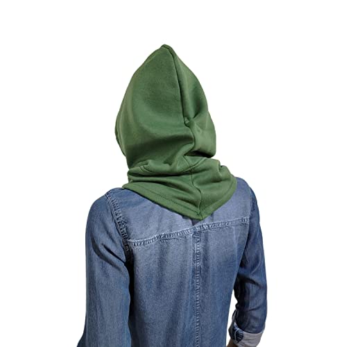 Unisex Sporty Snood Hat with drawstring Hood Scarf Neck Warmer Winter Balaclava Hood - color: Dark Green