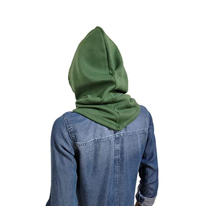 Unisex Sporty Snood Hat with drawstring Hood Scarf Neck Warmer Winter Balaclava Hood - color: Dark Green