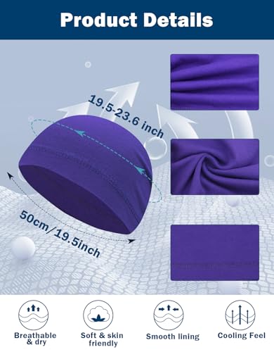 Cotton Skull Caps Lightweight Summer Beanie Hat Thin Sleep Sleeping Hats Chemo Caps Running Helmet Liner - color: Black & Purple