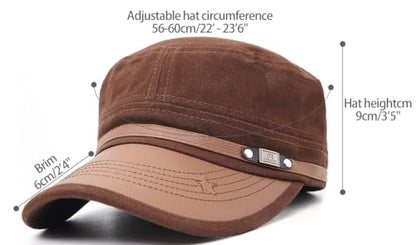 Flat Top Cap for Men Soft Cotton Adjustable Military - color: Coffee