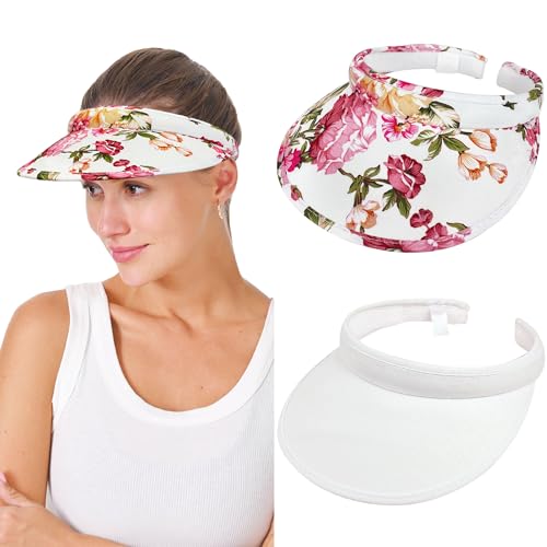 2 Pack Sun Visor Hats Women Men Clip On Wide Brim Visors Hat Outdoor Sports Golf Beach Travel Tennis Caps - color: 2024 Floral Print