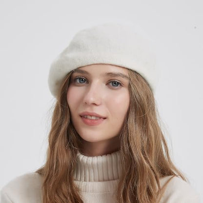 2 Pieces Beret Hat Women French Wool Beret Solid Color Beret Cap - color: Pink+white