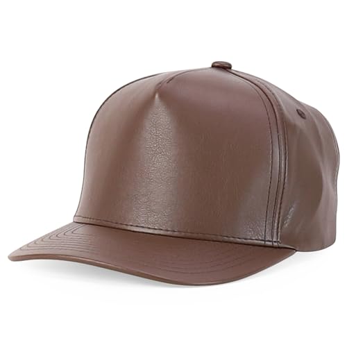 Trendy Apparel Shop PU Leather 5 Panel Structured High Profile Snapback Cap - color: Brown
