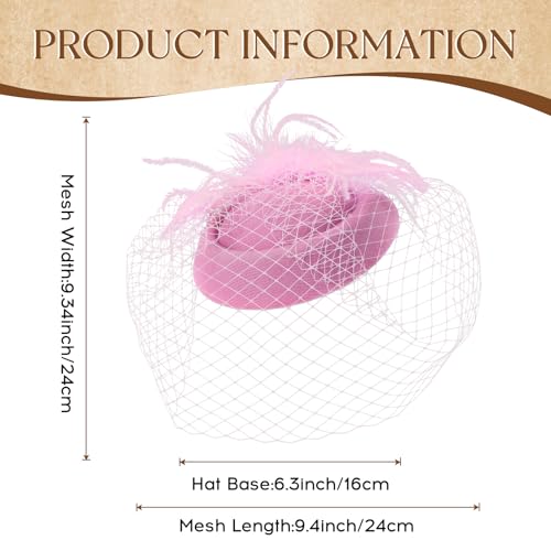 Fascinator Hat Veil Feather Fascinator Tea Party Bridal Wedding Veil Retro Hat Pillbox Hat - color: Peachy Pink