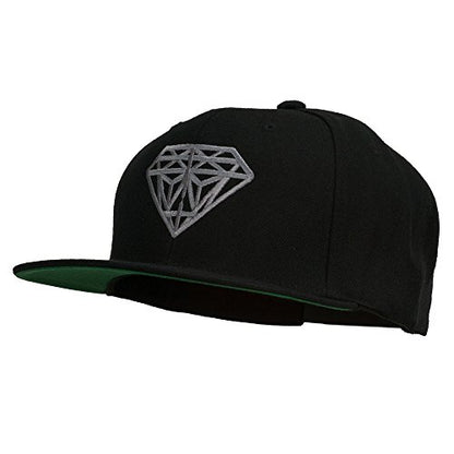 Big Diamond Outline Embroidered Flat Bill Black Cap - color: Dark Grey