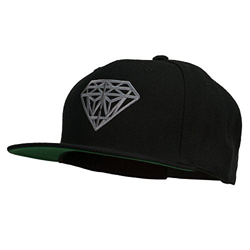 Big Diamond Outline Embroidered Flat Bill Black Cap - color: Dark Grey
