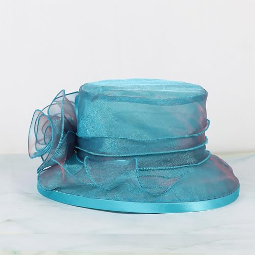 Floral Wedding Hat for Women's Tea Party Fascinators Kentucky Church Derby Hats - color: Peacock Blue