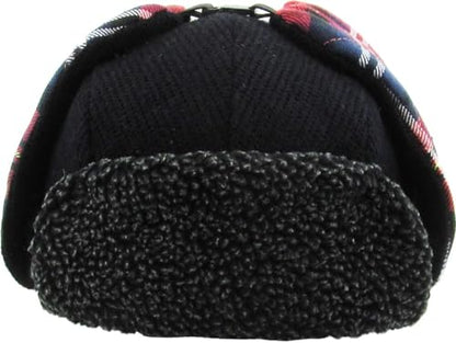 Wool Blend Aviator Trapper hat Trooper Ear Flaps Ushanka Eskimo Russian Warm Winter Cold… - color: Black Plaid Lining