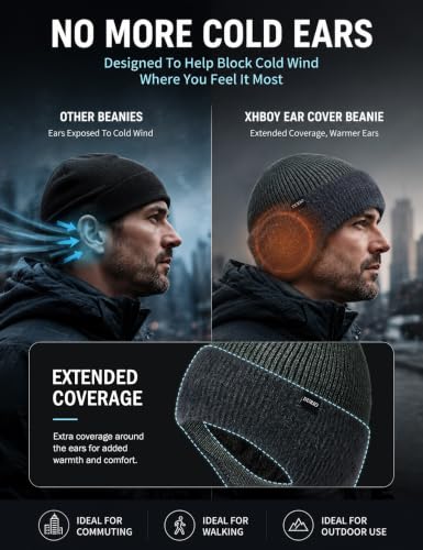 Durio Winter Beanie Hat with Earflap Windproof Knitted Cap - color: Grey