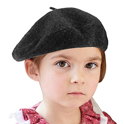 Wheebo Berets for Kids Wool French Beret Hats Artist Painter Hats for Little Girls Boys Solid Color Style - color: Dark Ashy