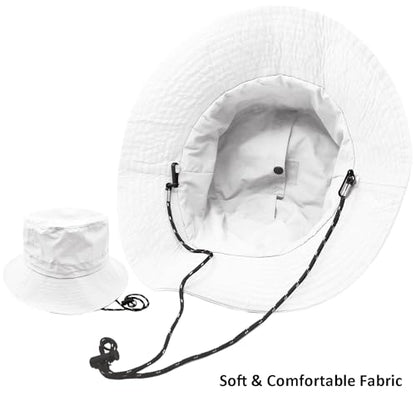 woogwin Waterproof Bucket Rain Hat with Chin Strap Quick Dry Packable Boonie Sun Hat Safari Hat UV Protection - color: White