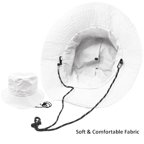 woogwin Waterproof Bucket Rain Hat with Chin Strap Quick Dry Packable Boonie Sun Hat Safari Hat UV Protection - color: White