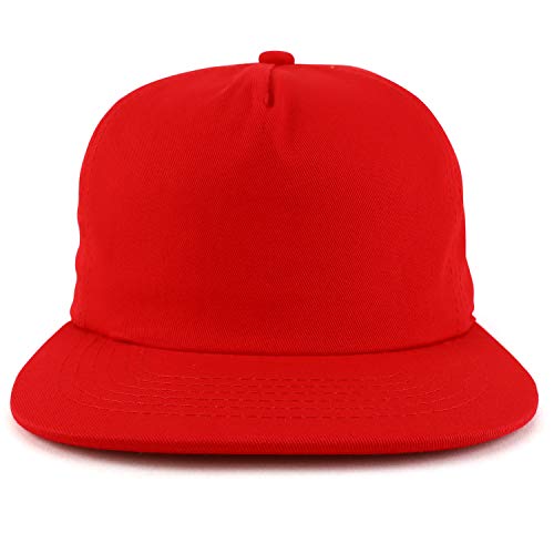 Trendy Apparel Shop Plain Unstructured 5 Panel Flat Bill Snapback Baseball Cap - color: Red