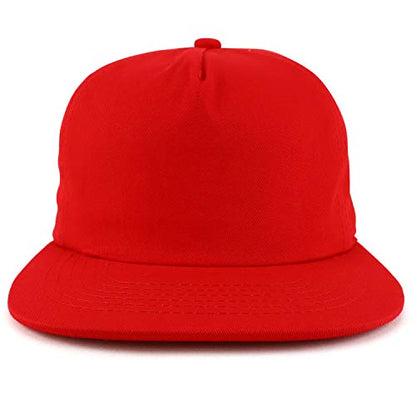 Trendy Apparel Shop Plain Unstructured 5 Panel Flat Bill Snapback Baseball Cap - color: Red